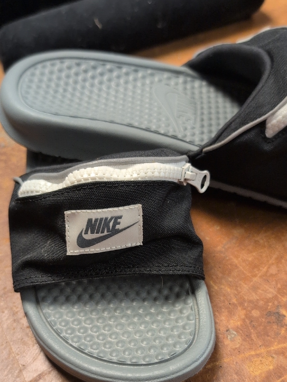 Nike Fanny Pack Slide Sandals with Gray Footbed and White Zip